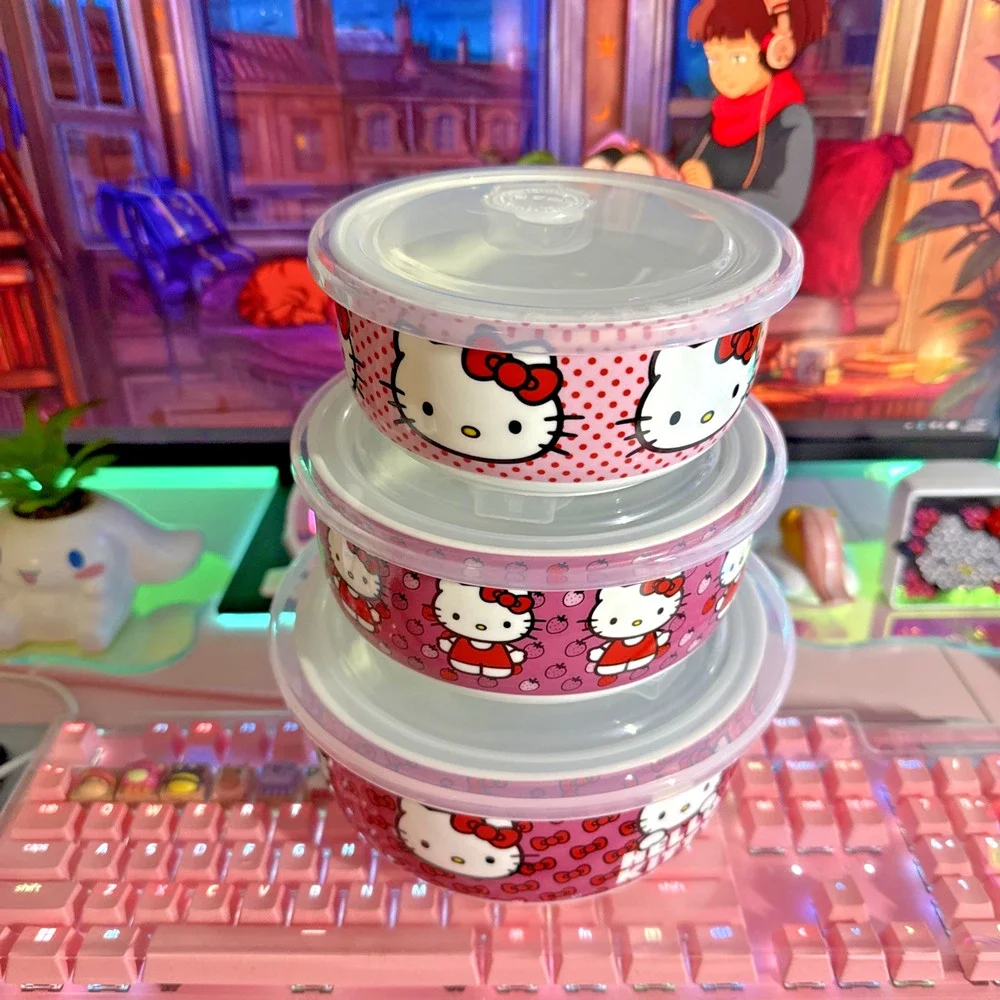 Sanrio Hello Kitty Ceramic Food Storage Bowls Set Lid Strawberry S M L 2023 READ